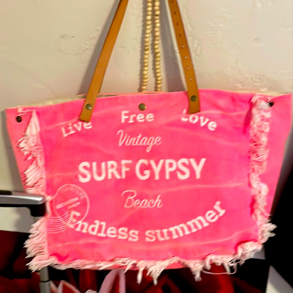 Surf Gypsy canvas hot pink Endless Summer beach bag